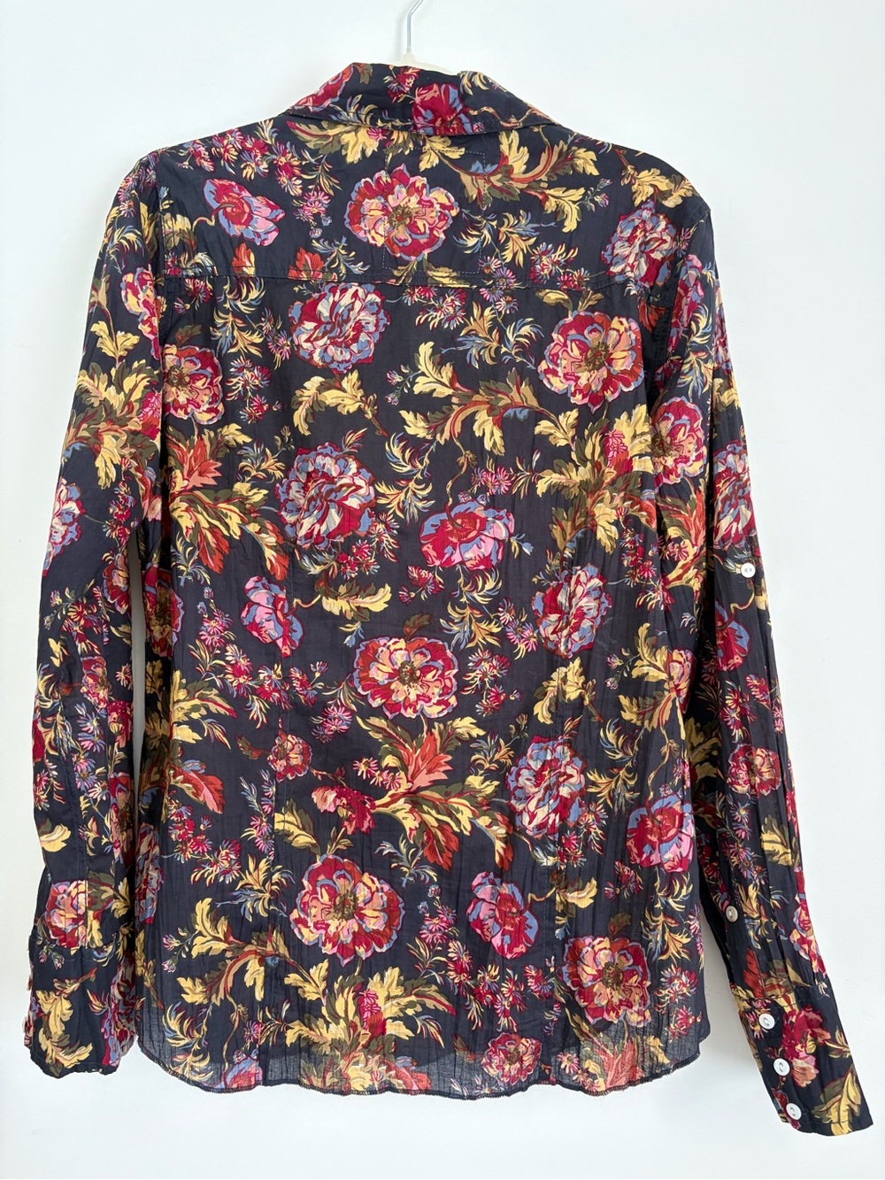 Cino Floral Crinkle Cotton Button Down Shirt Blouse women’s Large. - Picture 2 of 4
